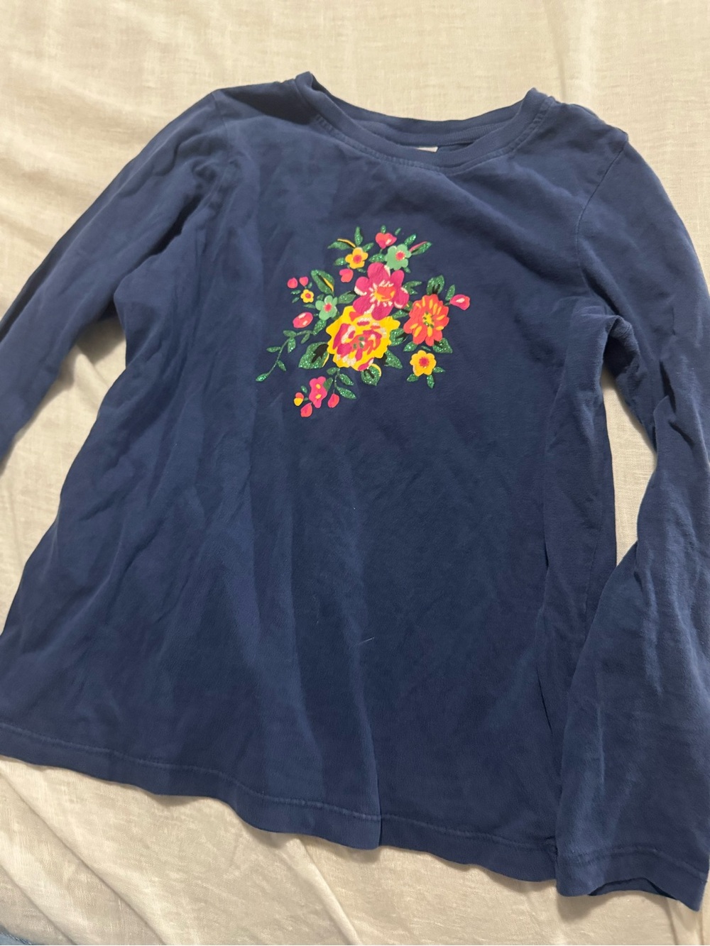 Hanna Andersson Navy Long-Sleeve Tee with Bright Floral Chest Print